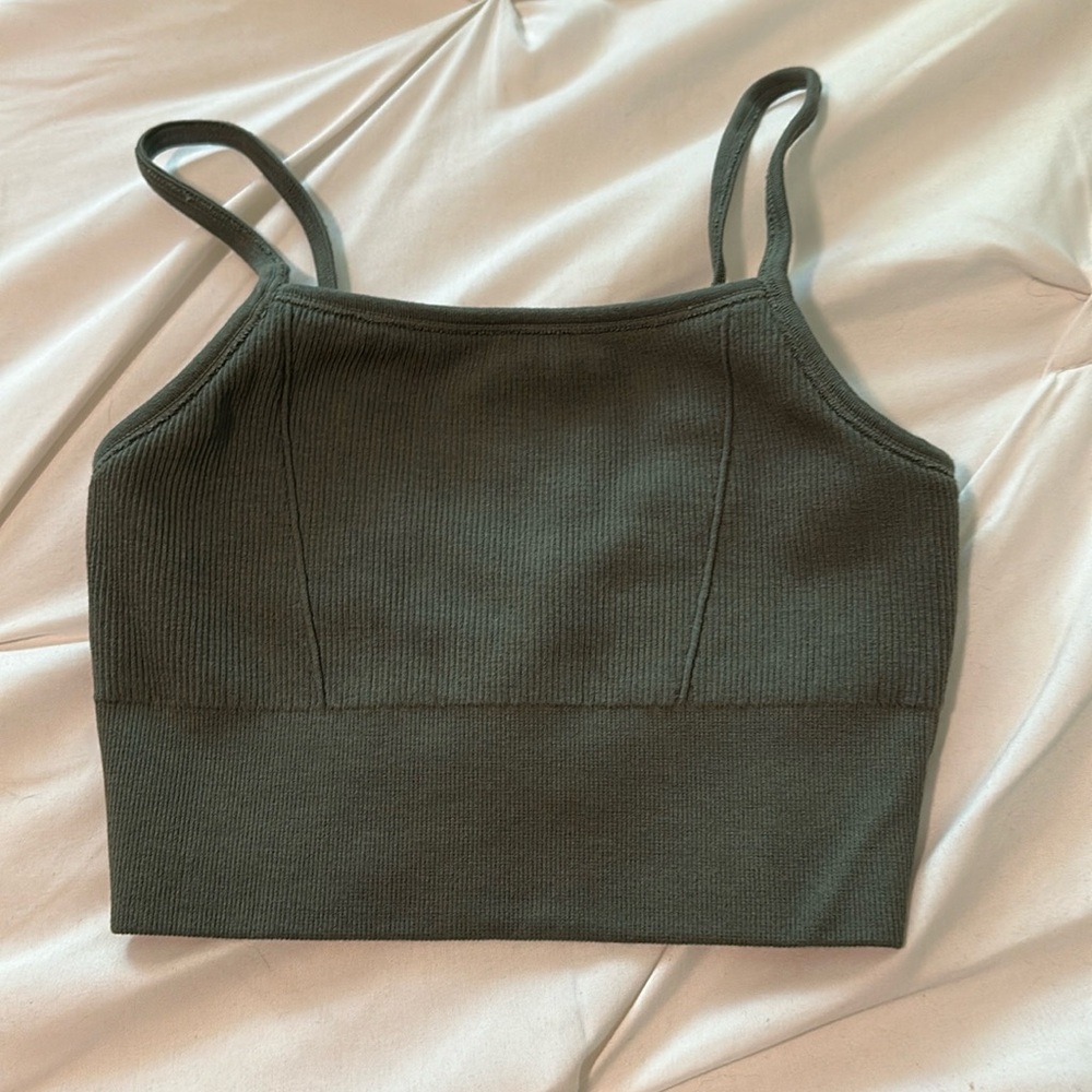 army green fabletics sports bra